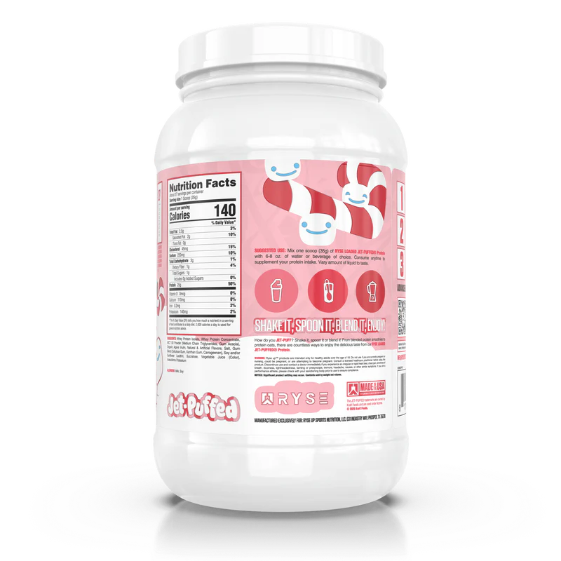Nutrition label for Loaded Protein, Jet-Puffed™ Peppermint Flavor