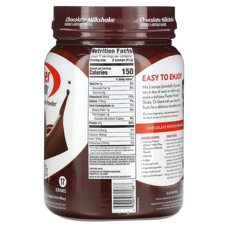 Nutrition label for Chocolate Milkshake Protein Powder