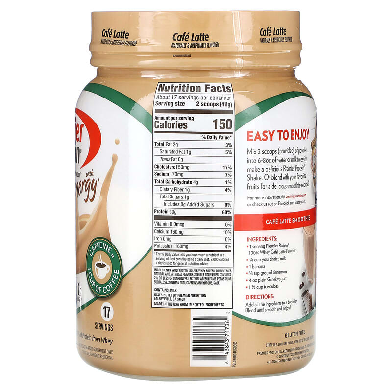 Nutrition label for Cafe Latte Protein Powder