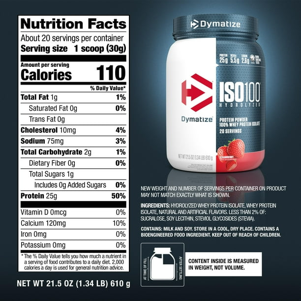 Nutrition label for ISO100, Strawberry