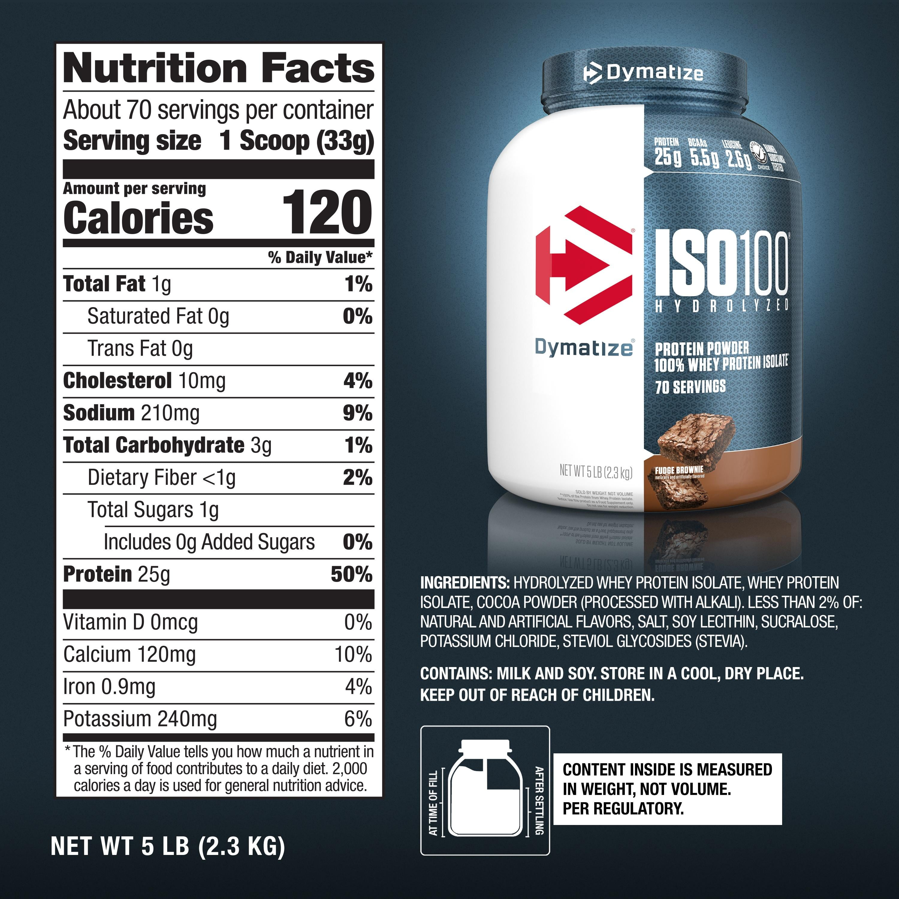 Nutrition label for ISO100, Fudge Brownie