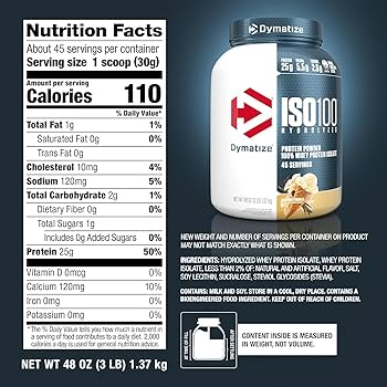Nutrition label for ISO100, Gourmet Vanilla