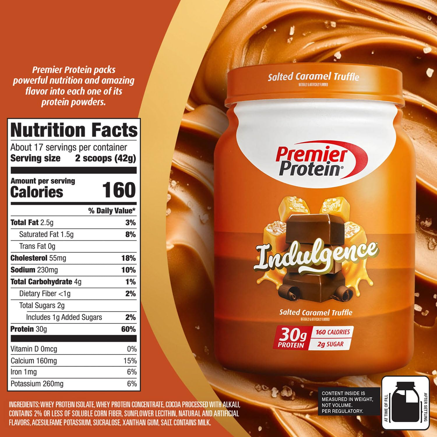 Nutrition label for Salted Caramel Truffle Indulgence Protein Powder