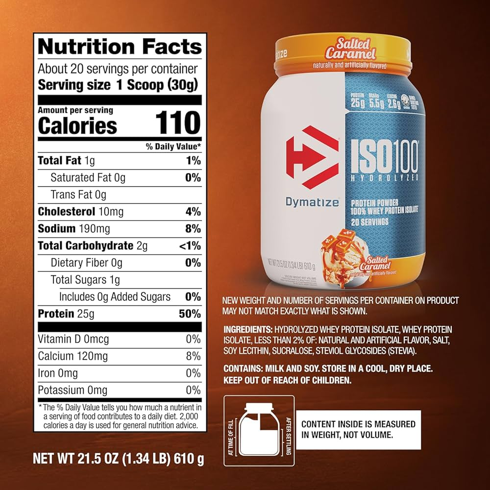Nutrition label for ISO100, Salted Caramel