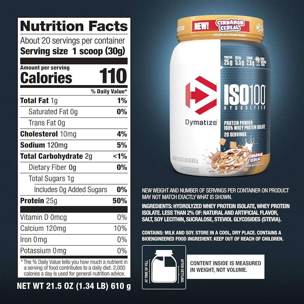 Nutrition label for ISO100, Cinnamon Cereal