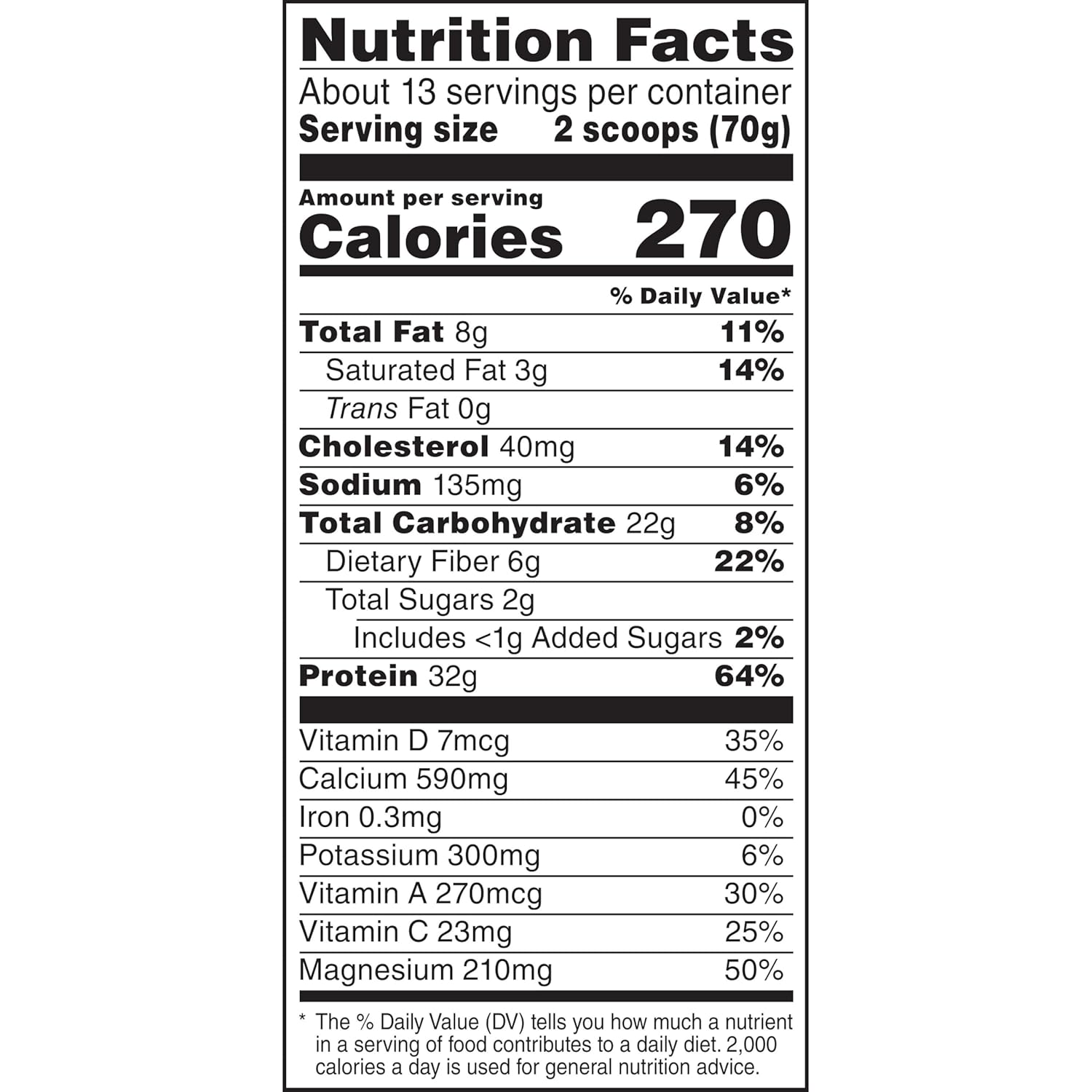Nutrition label for MUSCLE MILK GENUINE Protein Powder, Vanilla Creme