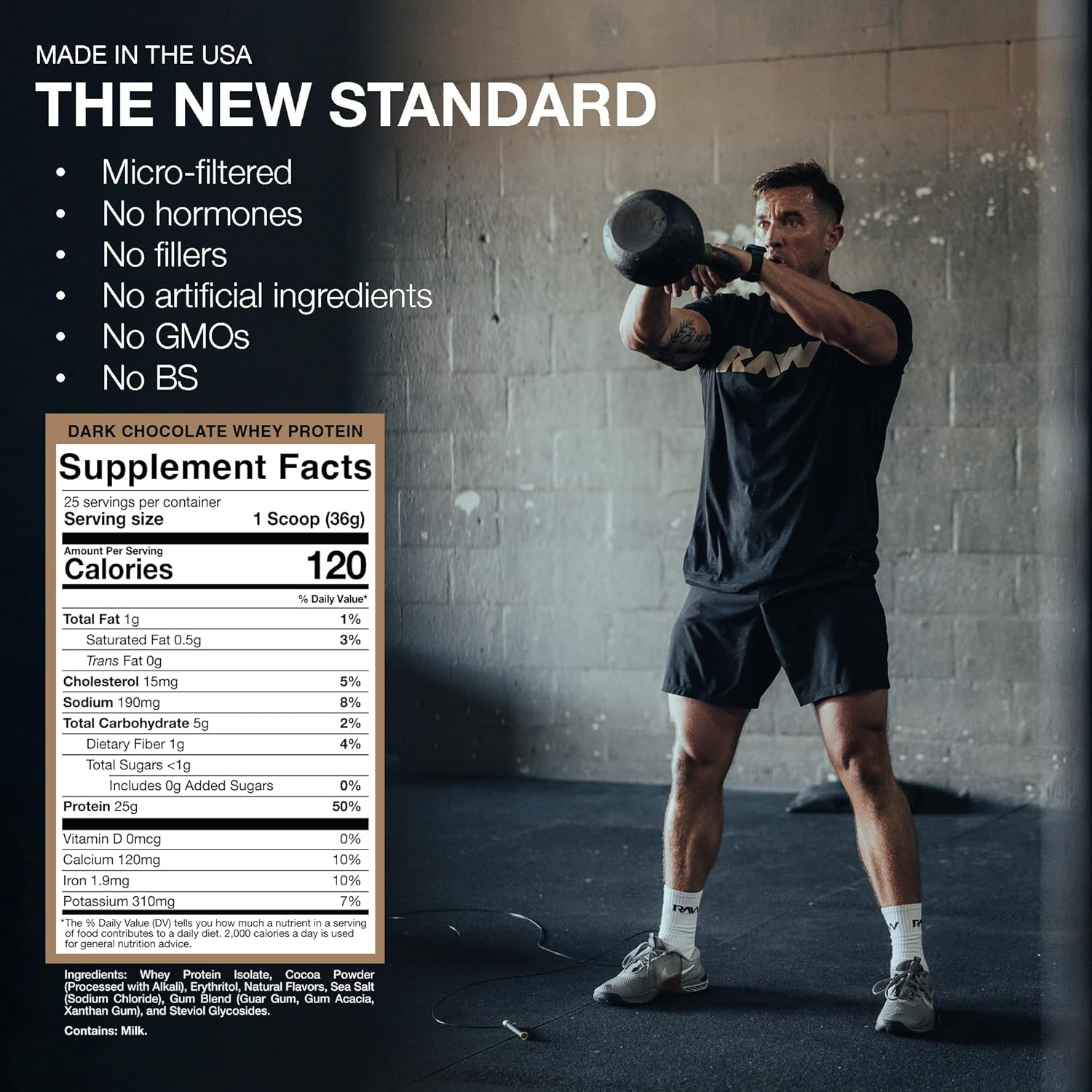 Nutrition label for Isolate Protein, Dark Chocolate