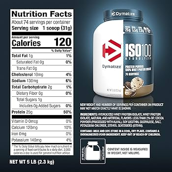 Nutrition label for ISO100, Cookies & Cream