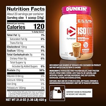 Nutrition label for ISO100, Dunkin'™ Cappuccino