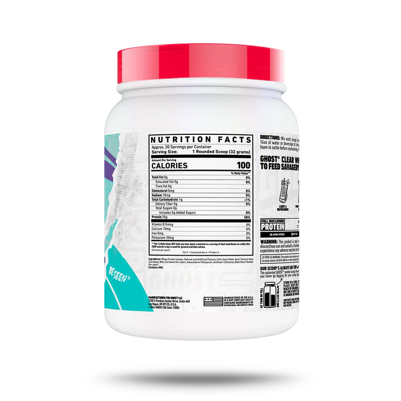 Nutrition label for Ghost Clear Whey, Orange Cream