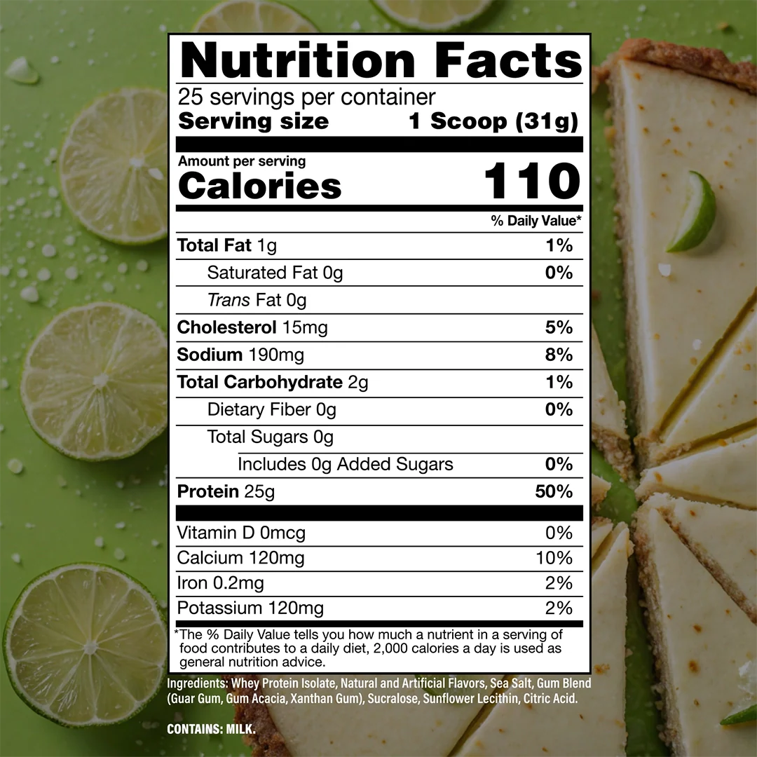 Nutrition label for BUM Itholate Protein, Key Lime Pie