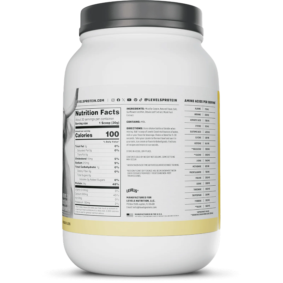 Nutrition label for Casein Protein, Vanilla Bean