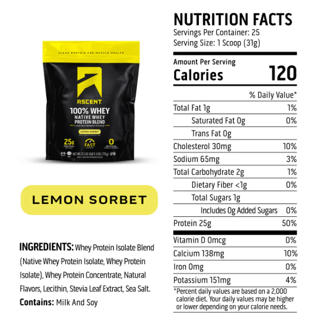 Nutrition label for Lemon Sorbet Protein Powder