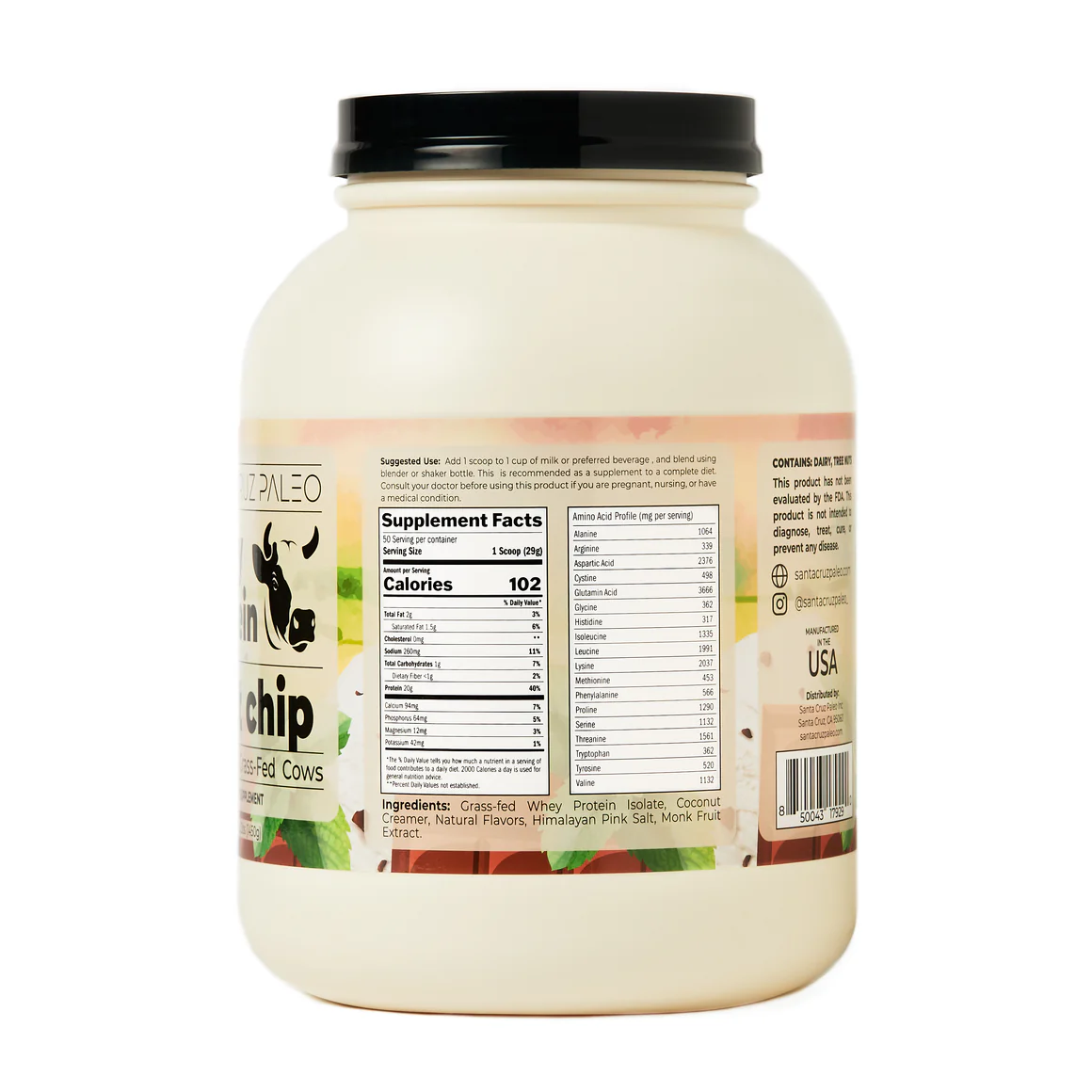 Nutrition label for Mint Chip Whey Protein