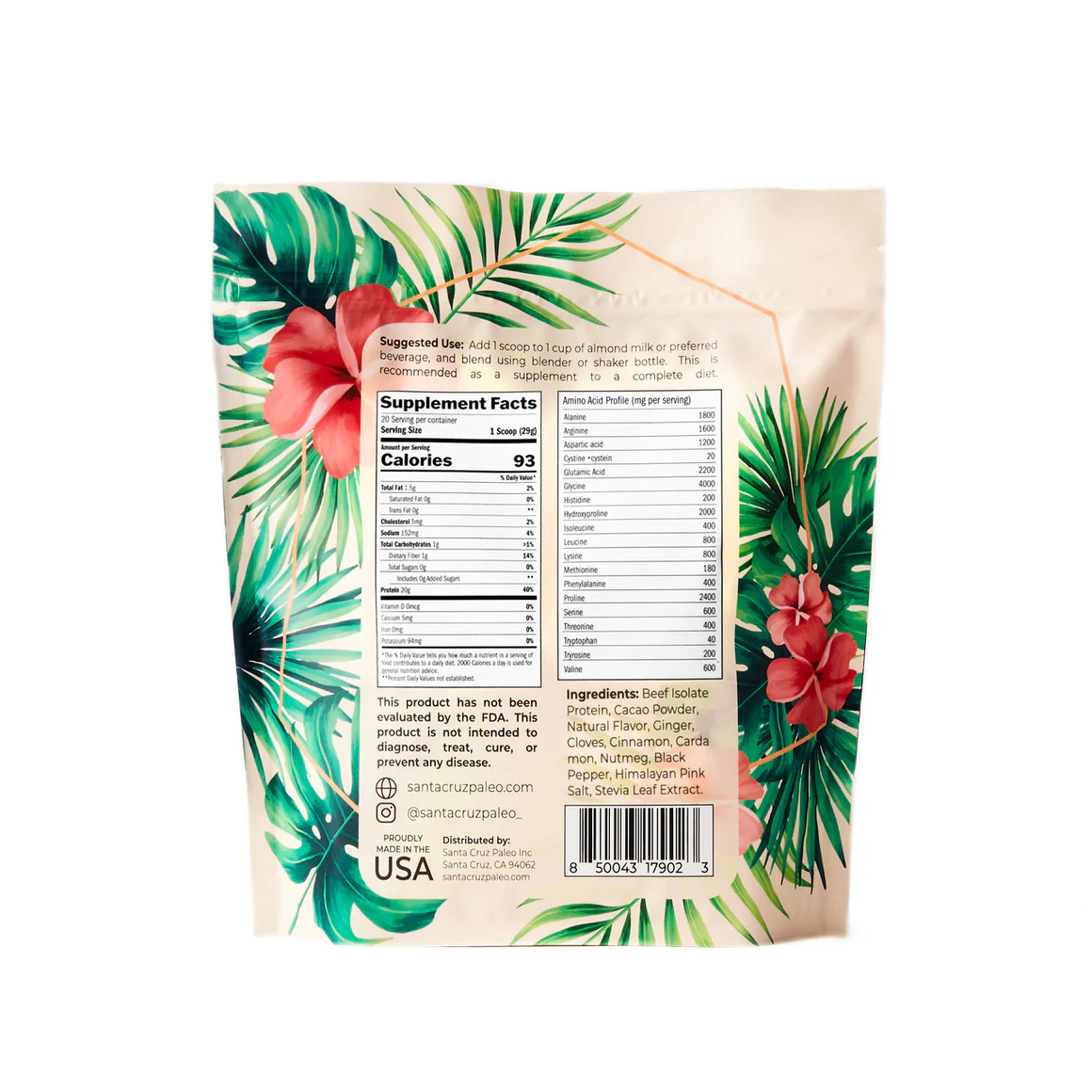 Nutrition label for Horchata Beef Isolate Protein