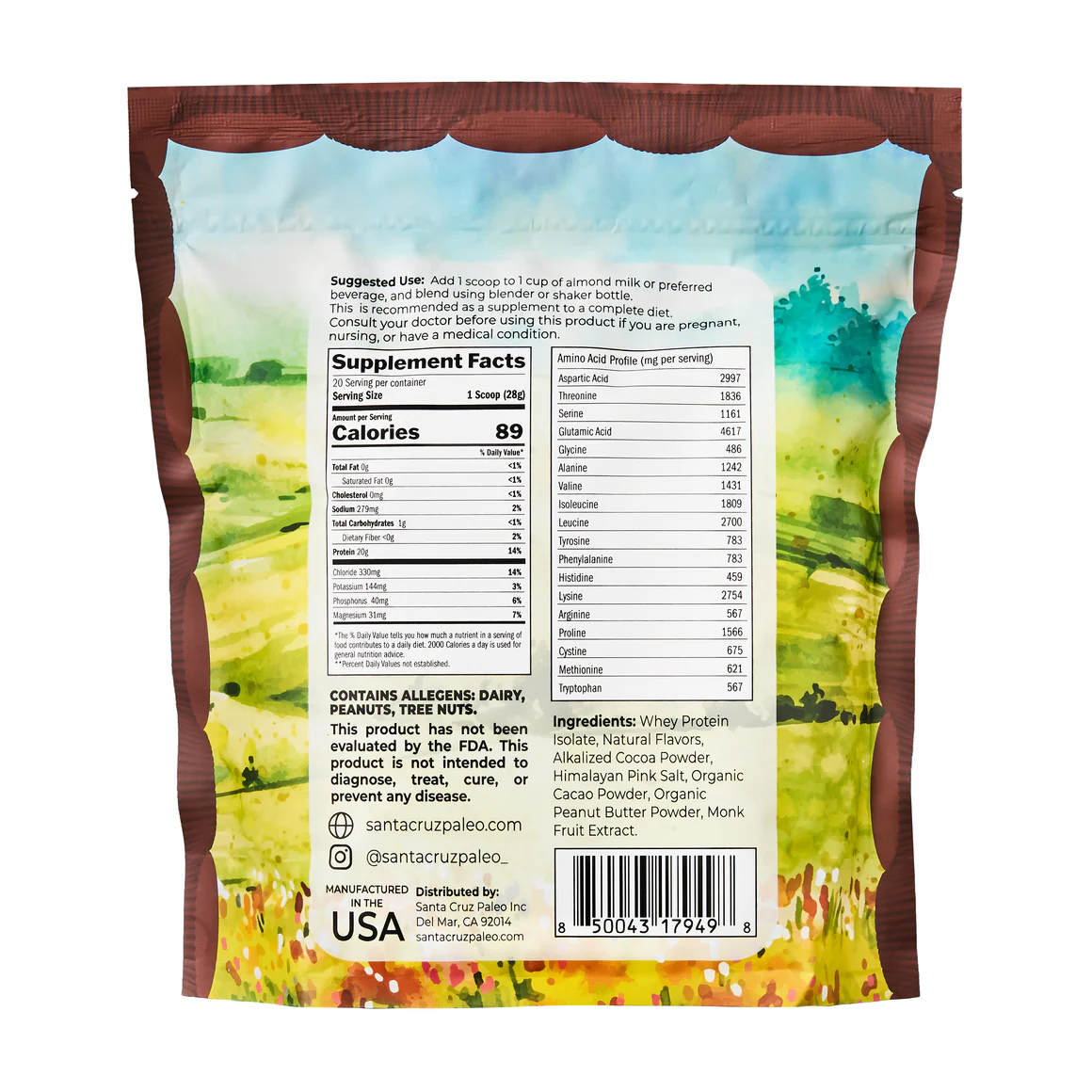 Nutrition label for Grass-Fed Whey Protein, Peanut Butter Cup