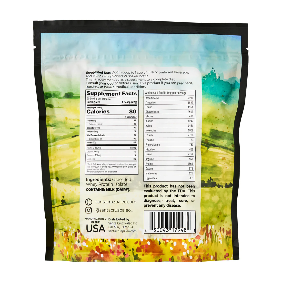 Nutrition label for Au Naturale Whey Protein