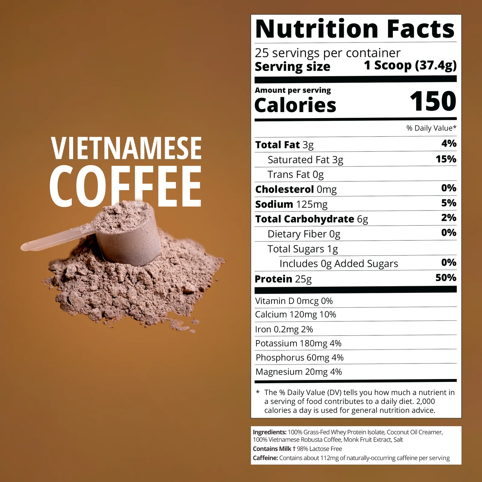 Nutrition label for Vietnamese Coffee Whey Protein