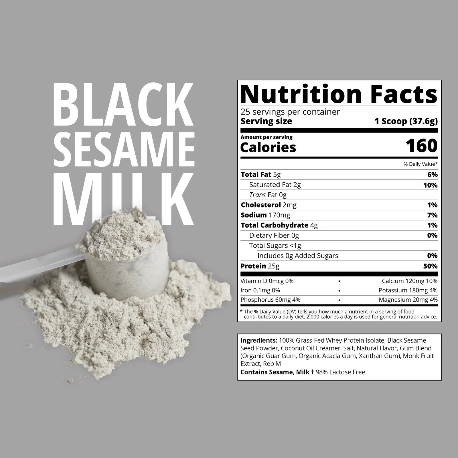 Nutrition label for Black Sesame Milk Whey Protein