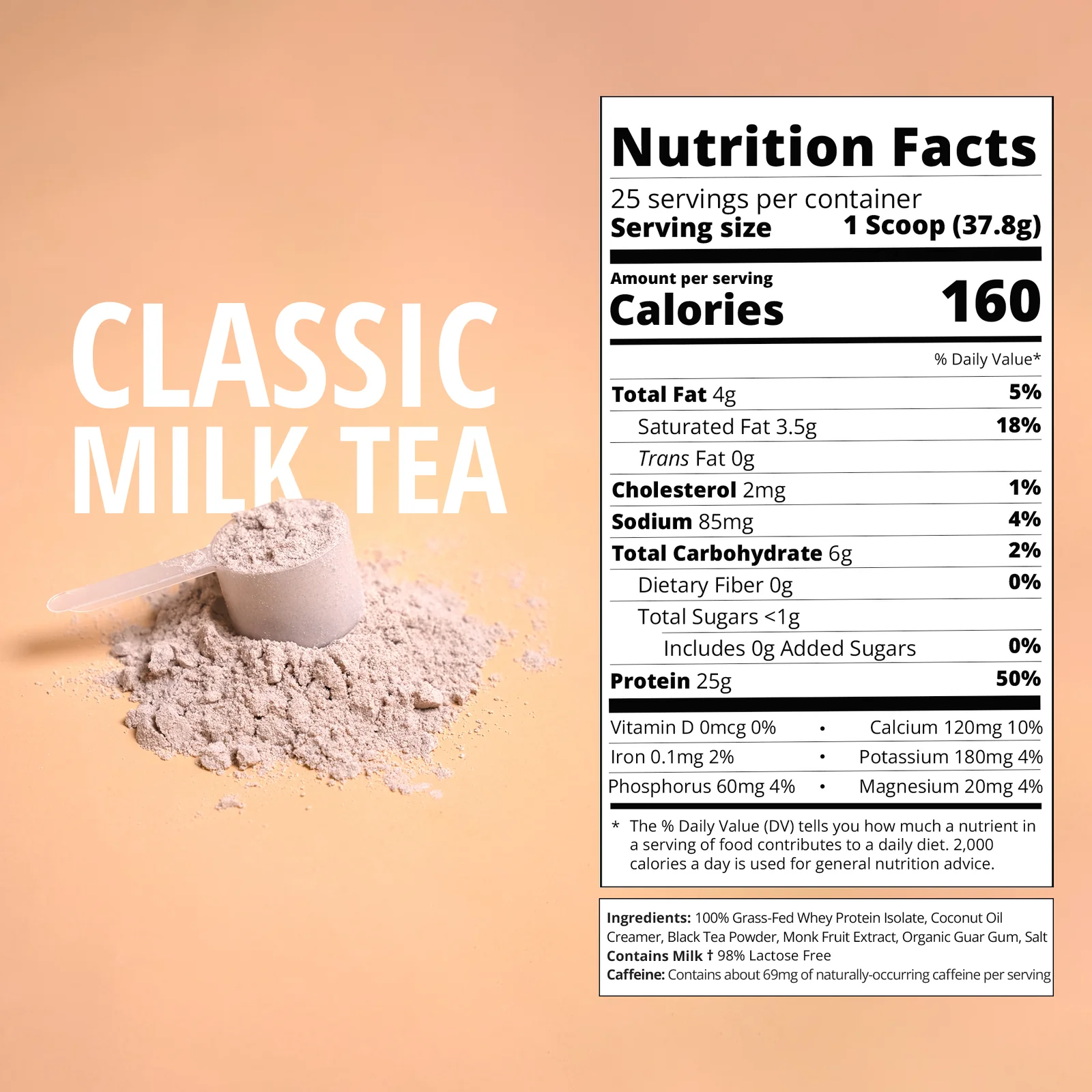 Nutrition label for Classic Milk Tea Whey Protein