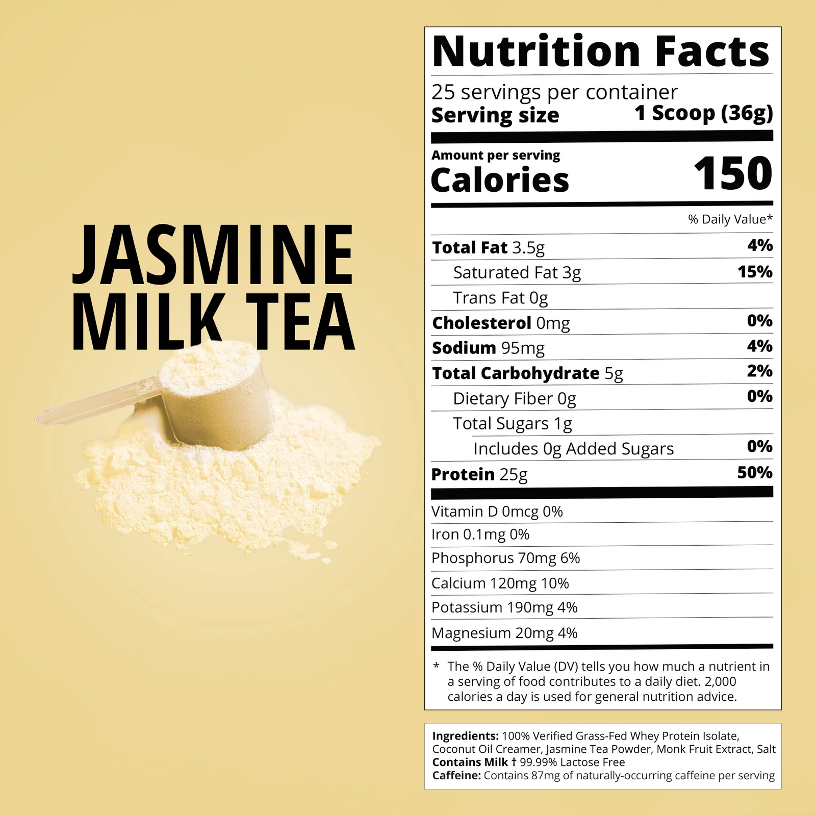 Nutrition label for Jasmine Milk Tea Whey Protein