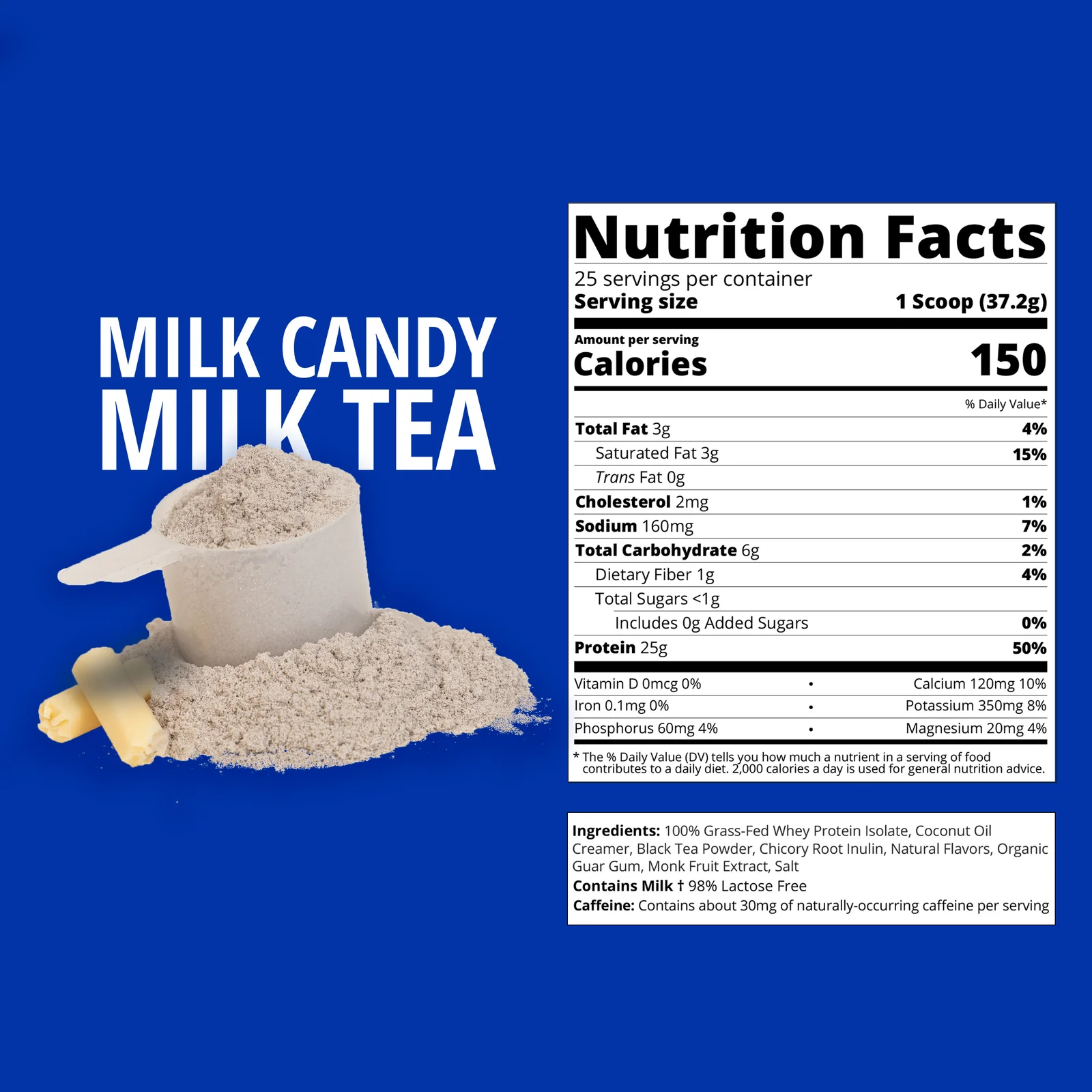 Nutrition label for Milk Candy Milk Tea Whey Protein