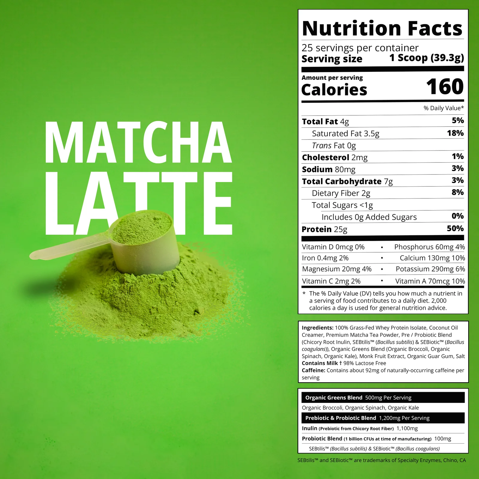 Nutrition label for Matcha Latte Whey Protein