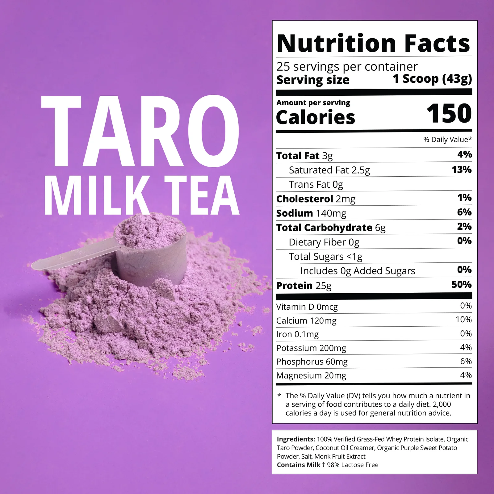 Nutrition label for Taro Milk Tea Whey Protein