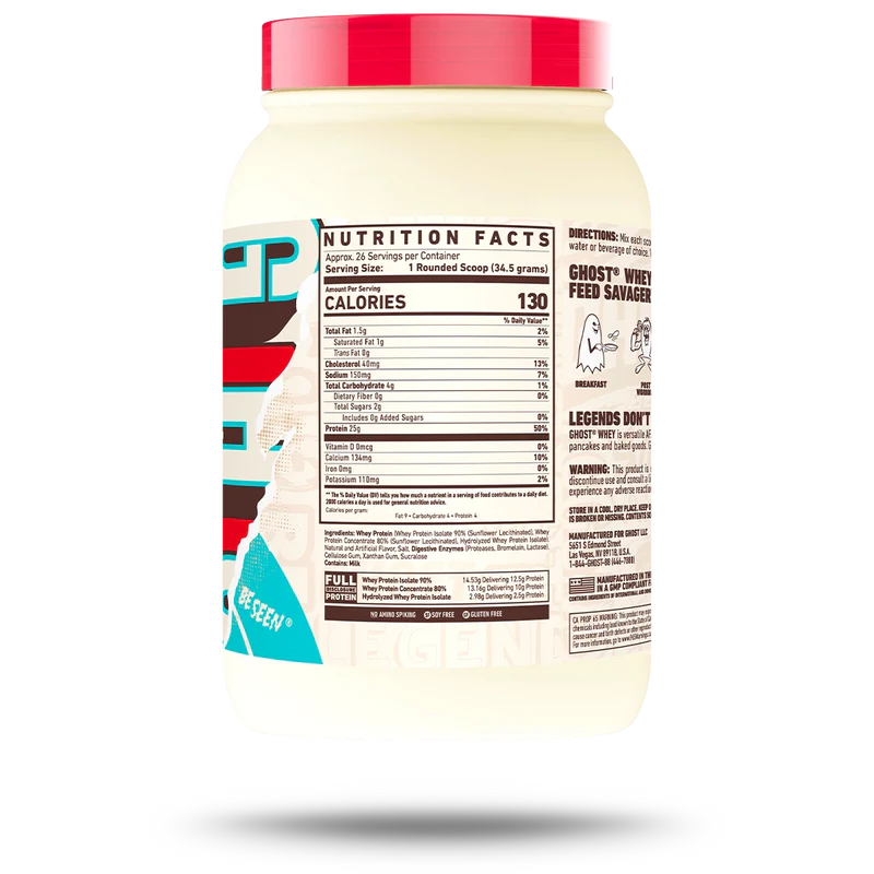 Nutrition label for Ghost Whey, Cereal Milk®