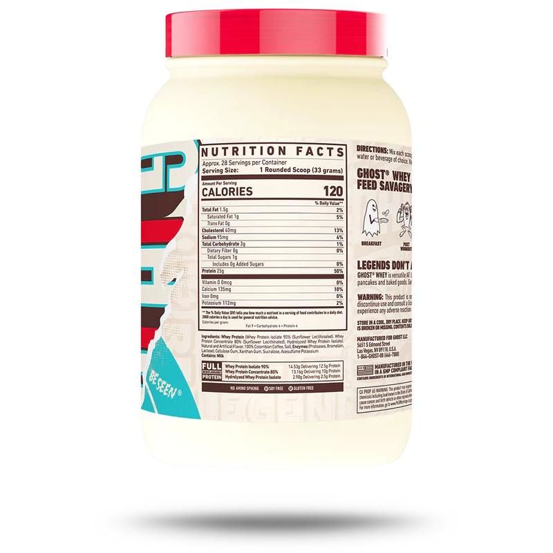 Nutrition label for Ghost Whey, Coffee Ice Cream