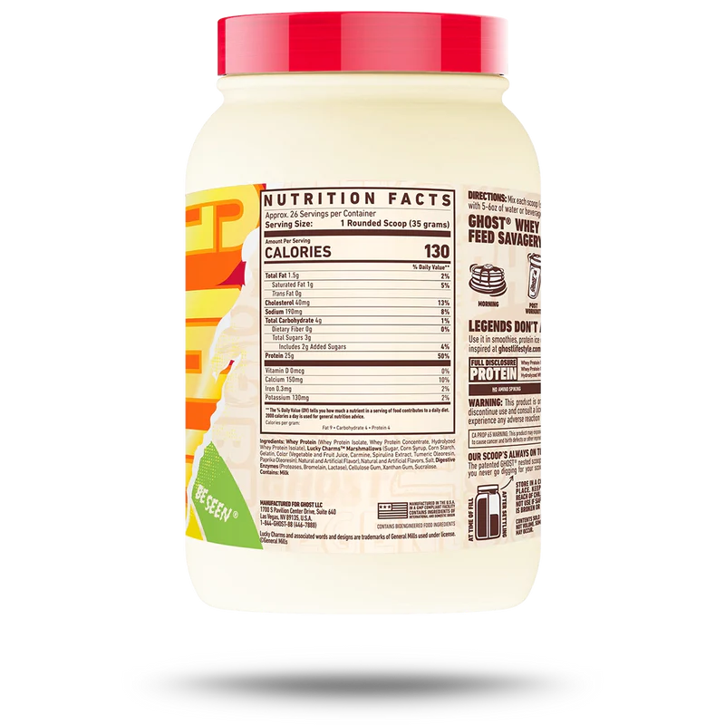 Nutrition label for Ghost Whey, Lucky Charms™ Cereal Milk®