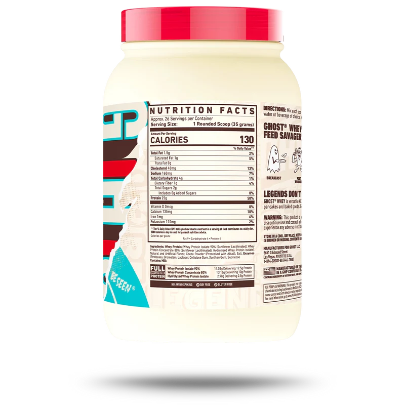 Nutrition label for Ghost Whey, Milk Chocolate