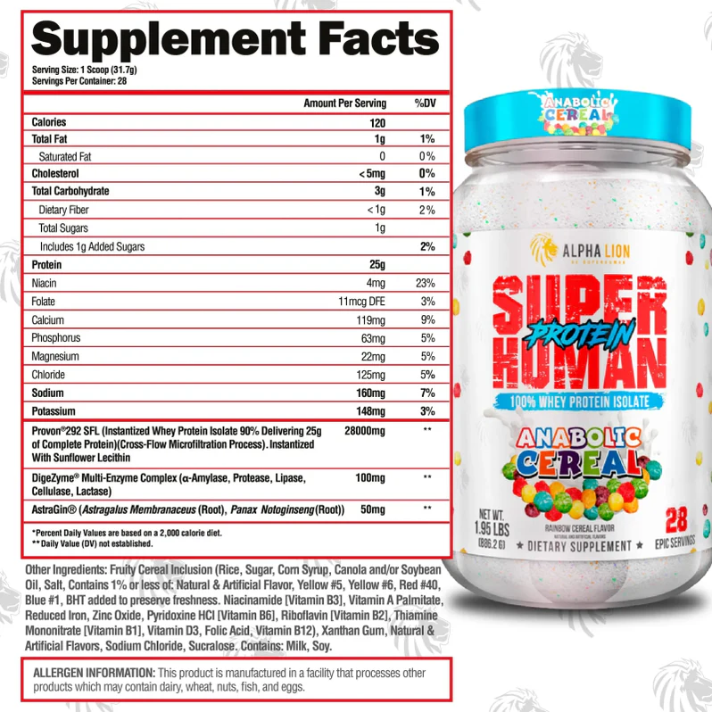 Nutrition label for Superhuman Protein, Anabolic Cereal