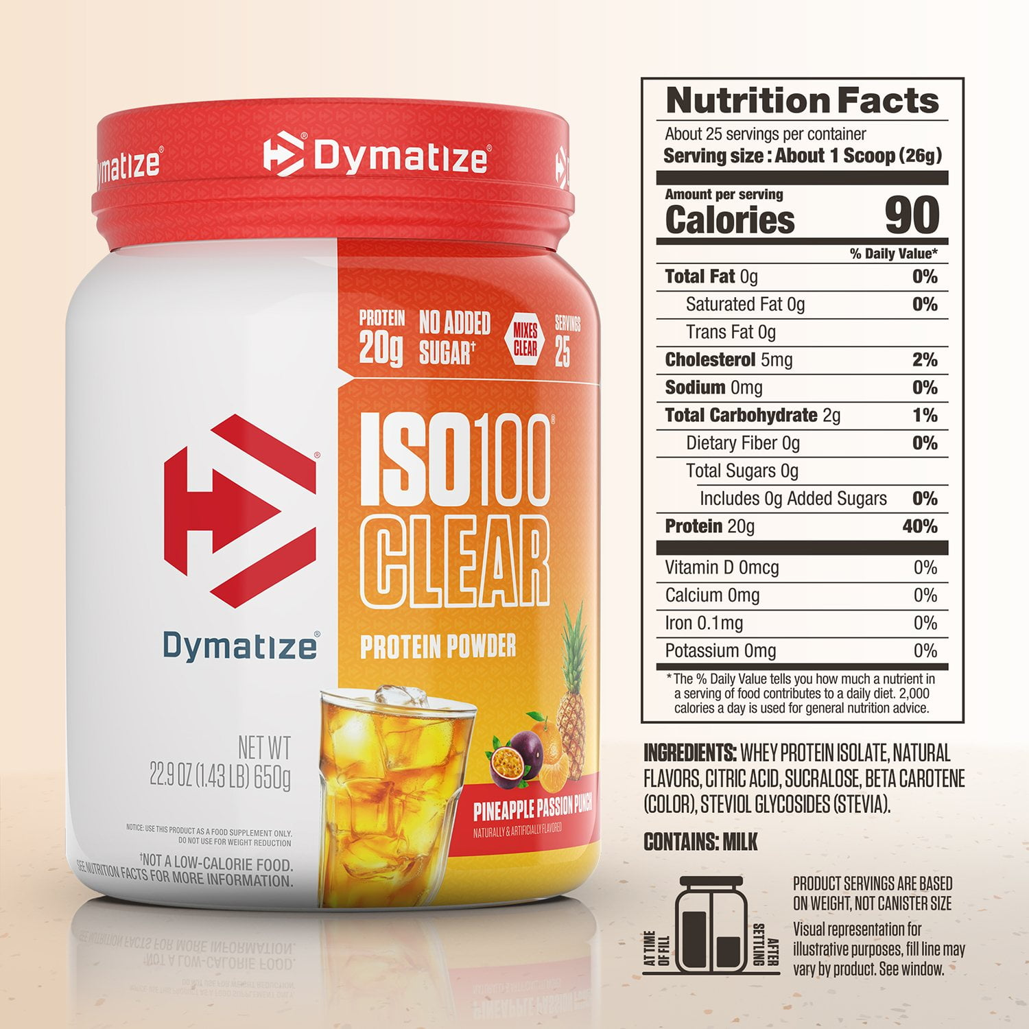 Nutrition label for ISO100 Clear, Pineapple Passion Punch