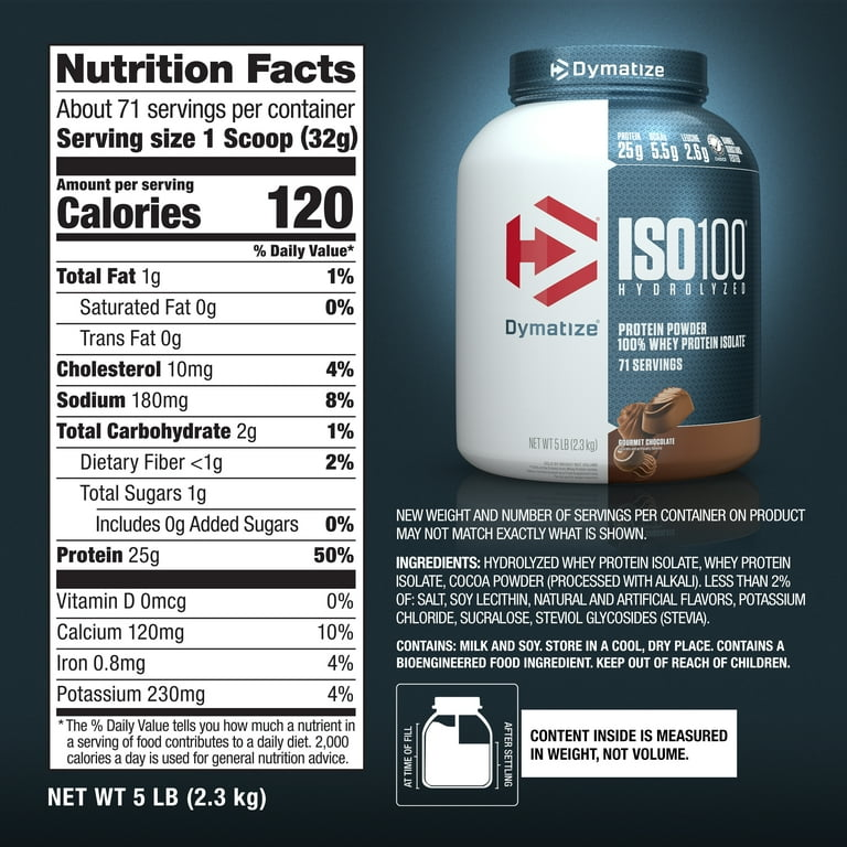 Nutrition label for ISO100, Gourmet Chocolate