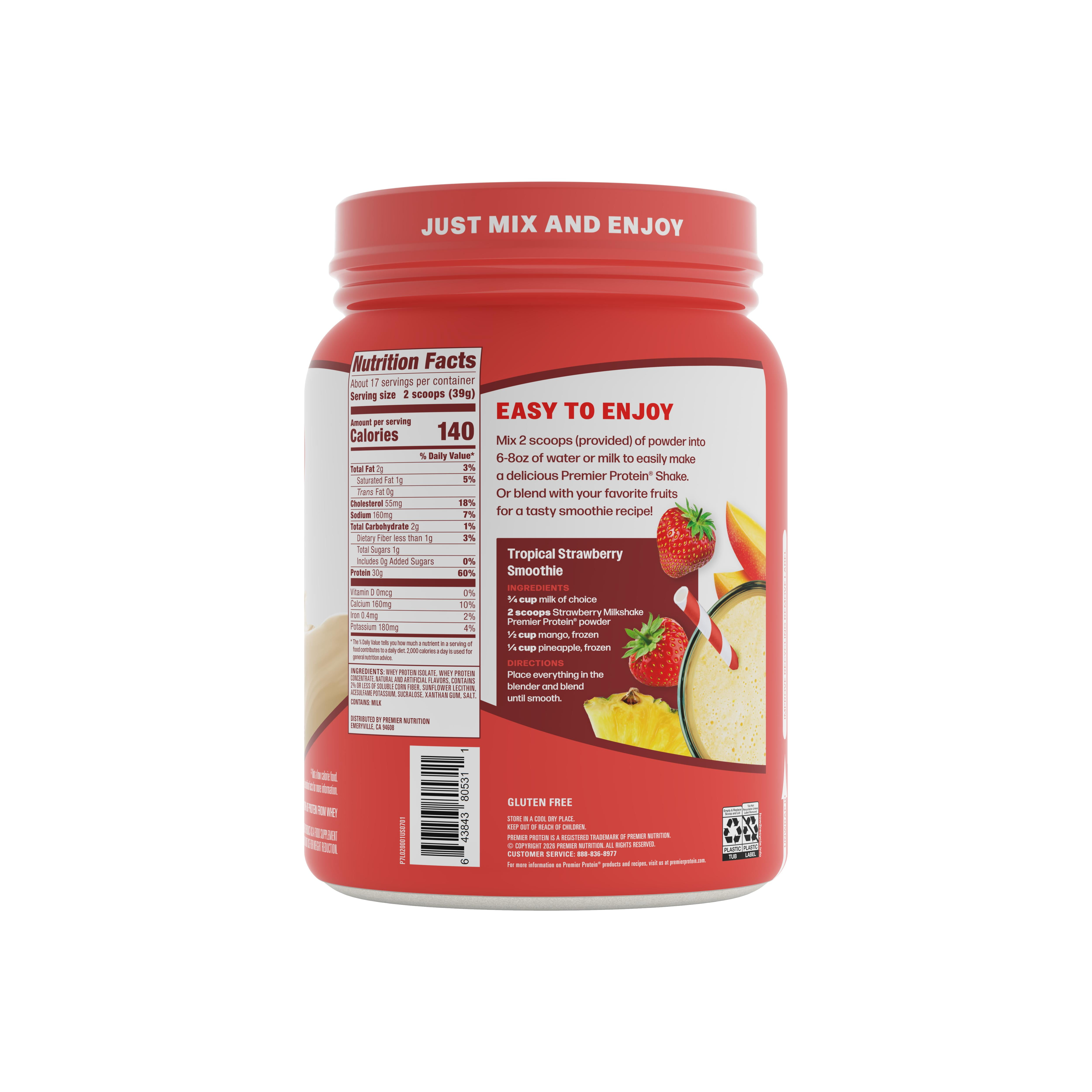 Nutrition label for Strawberry Milkshake Protein Powder