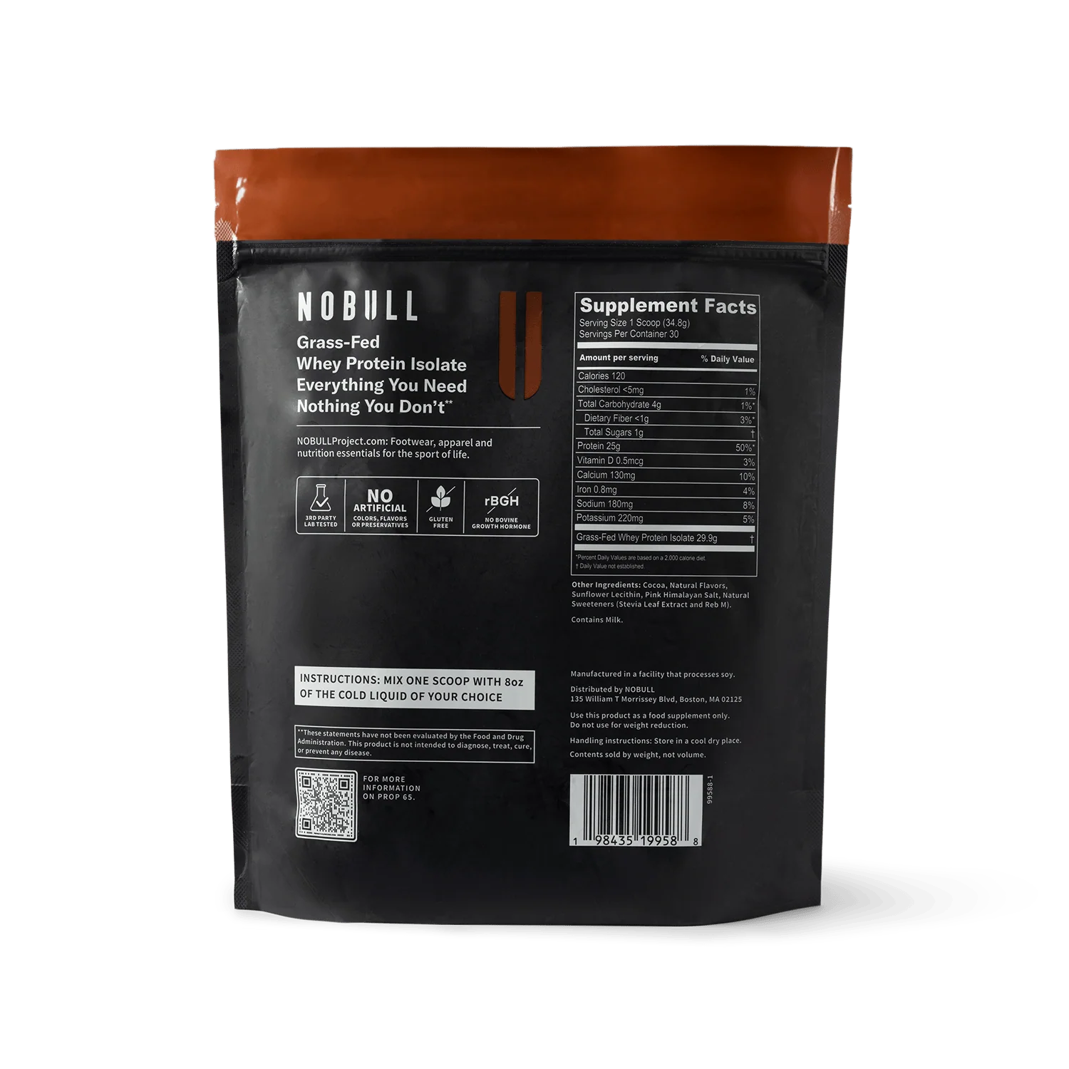 Nutrition label for Whey Protein Isolate, Chocolate