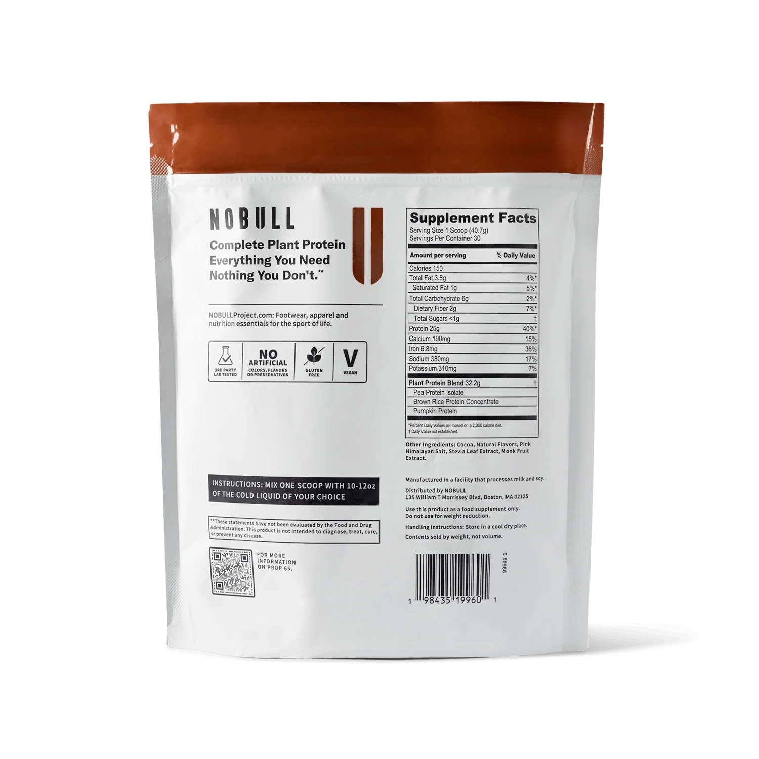 Nutrition label for Plant Protein, Chocolate