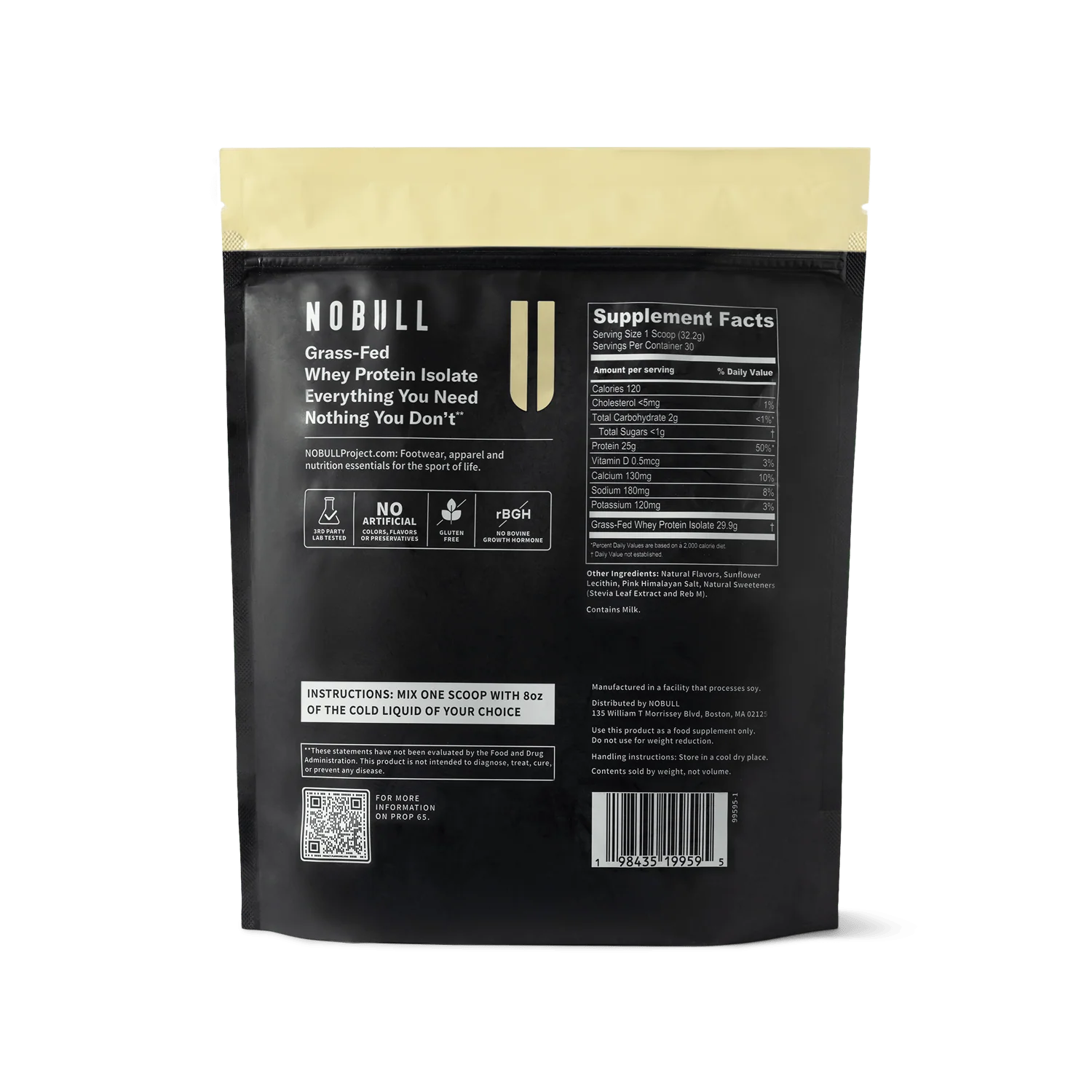 Nutrition label for Whey Protein Isolate, Vanilla
