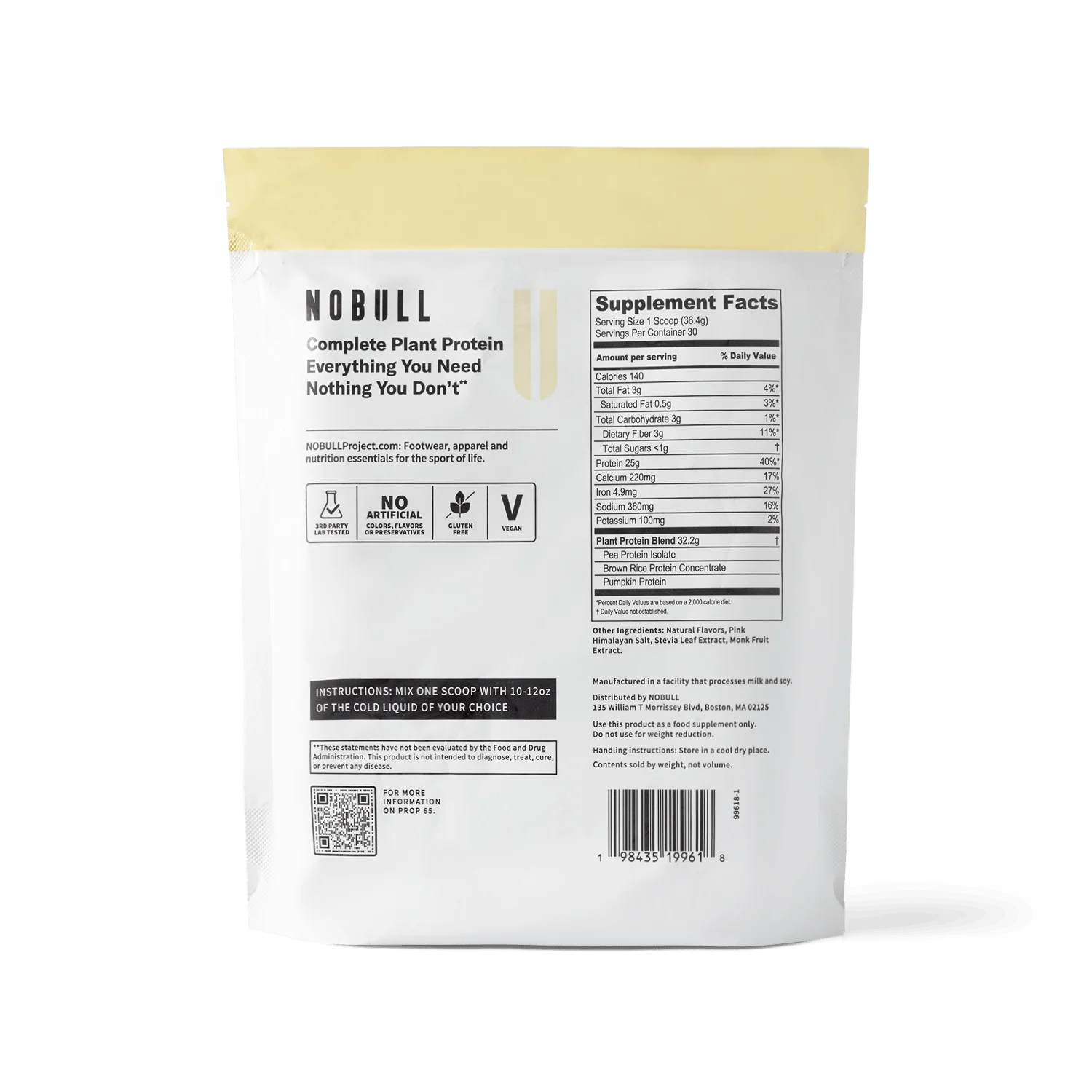 Nutrition label for Plant Protein, Vanilla