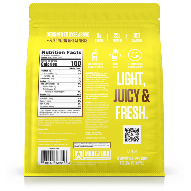 Nutrition label for Clear Protein, Country Time™ Lemonade