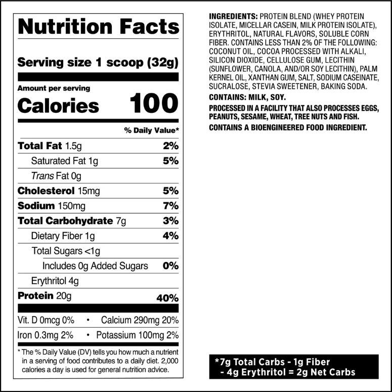 Nutrition label for Cookies & Cream Protein Powder