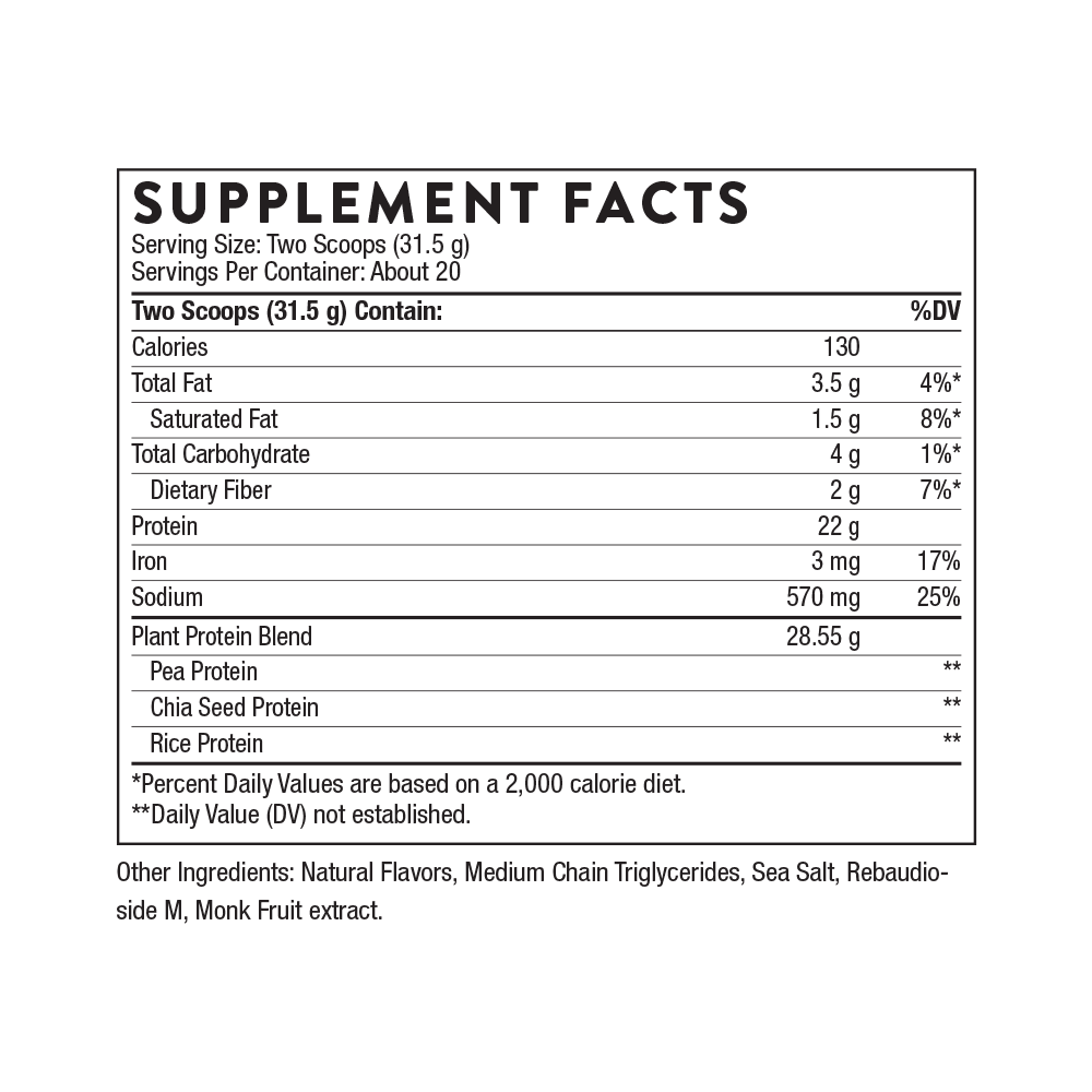 Nutrition label for Plant Protein - Vanilla