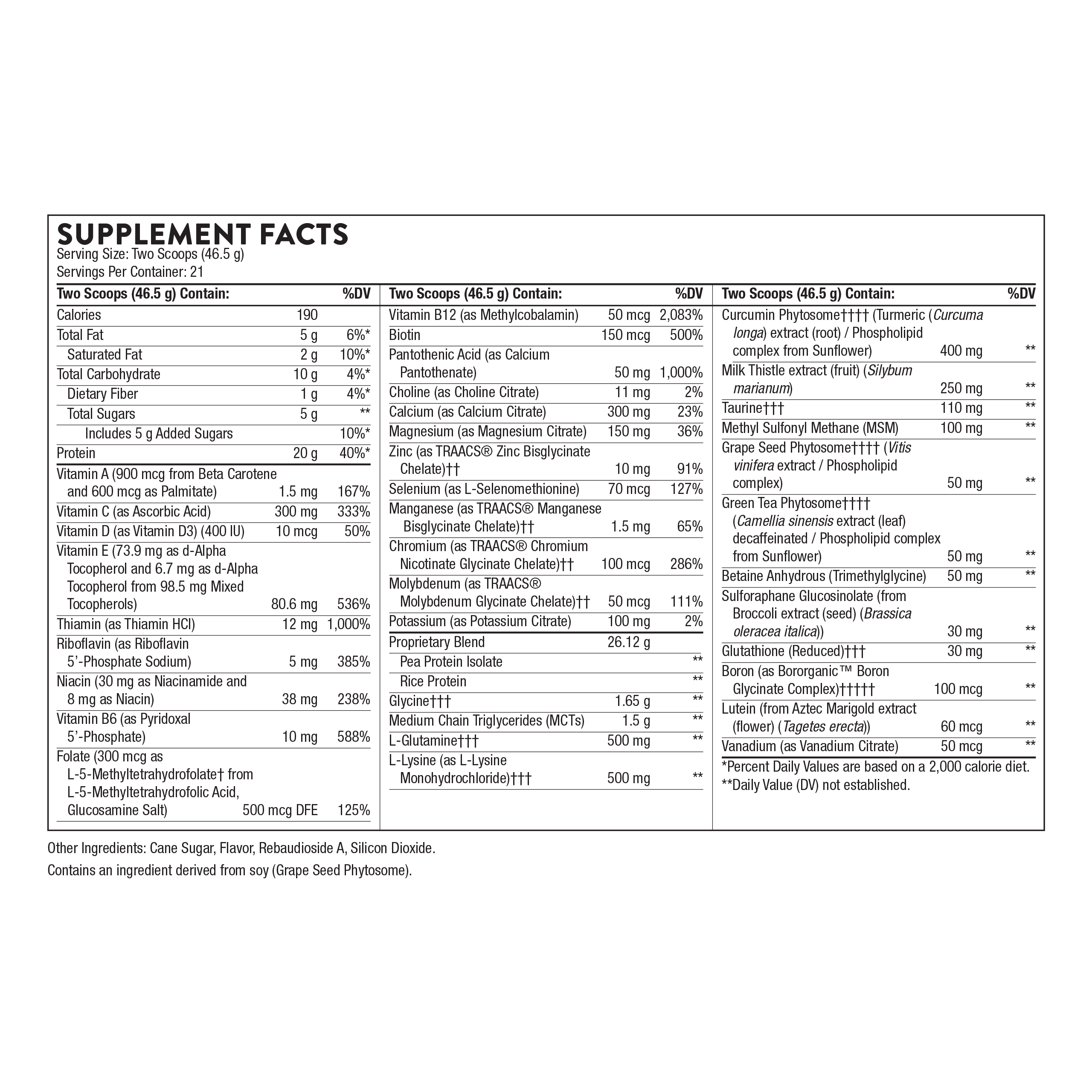 Nutrition label for MediClear-SGS™ - Vanilla