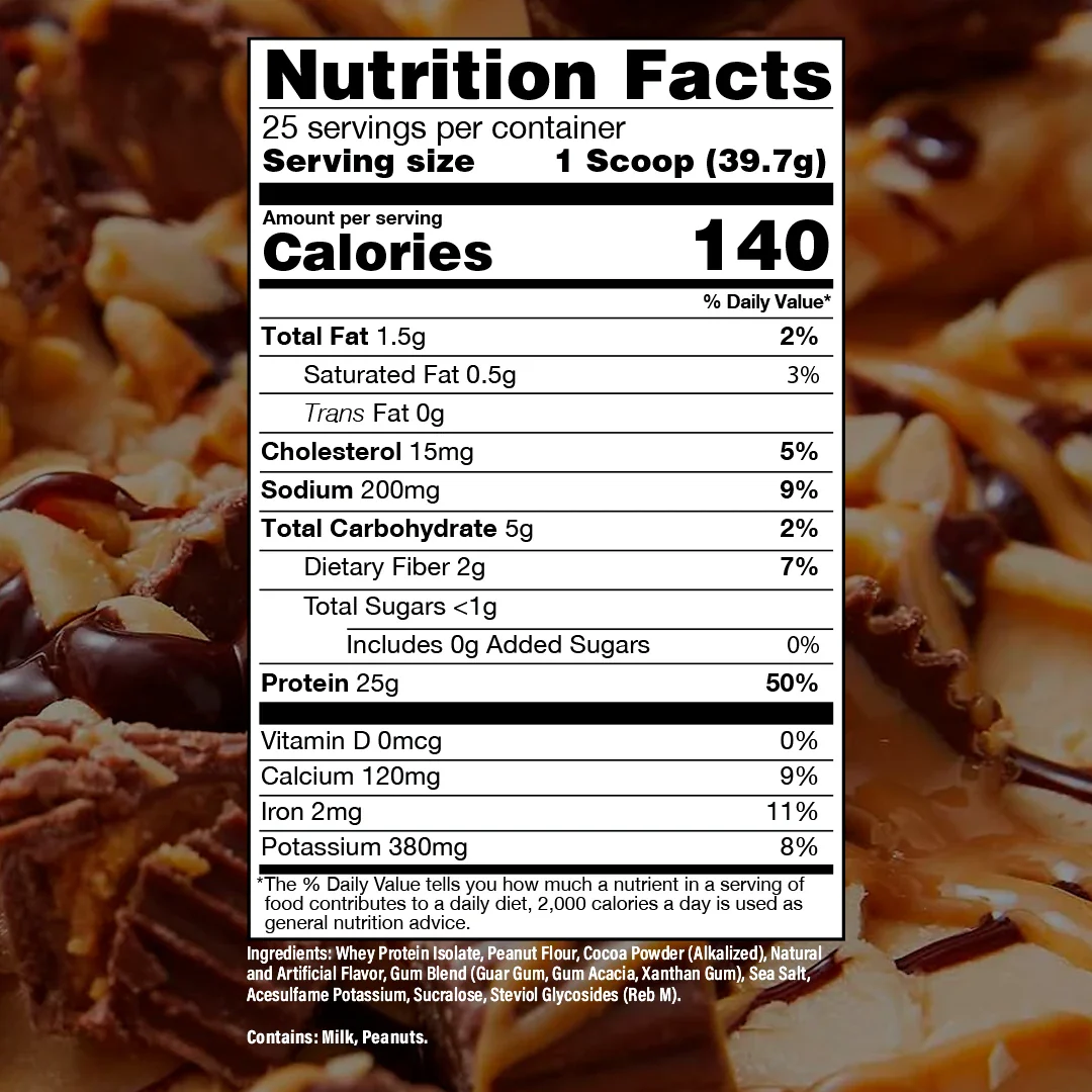 Nutrition label for BUM Itholate Protein, Chocolate Peanut Butter