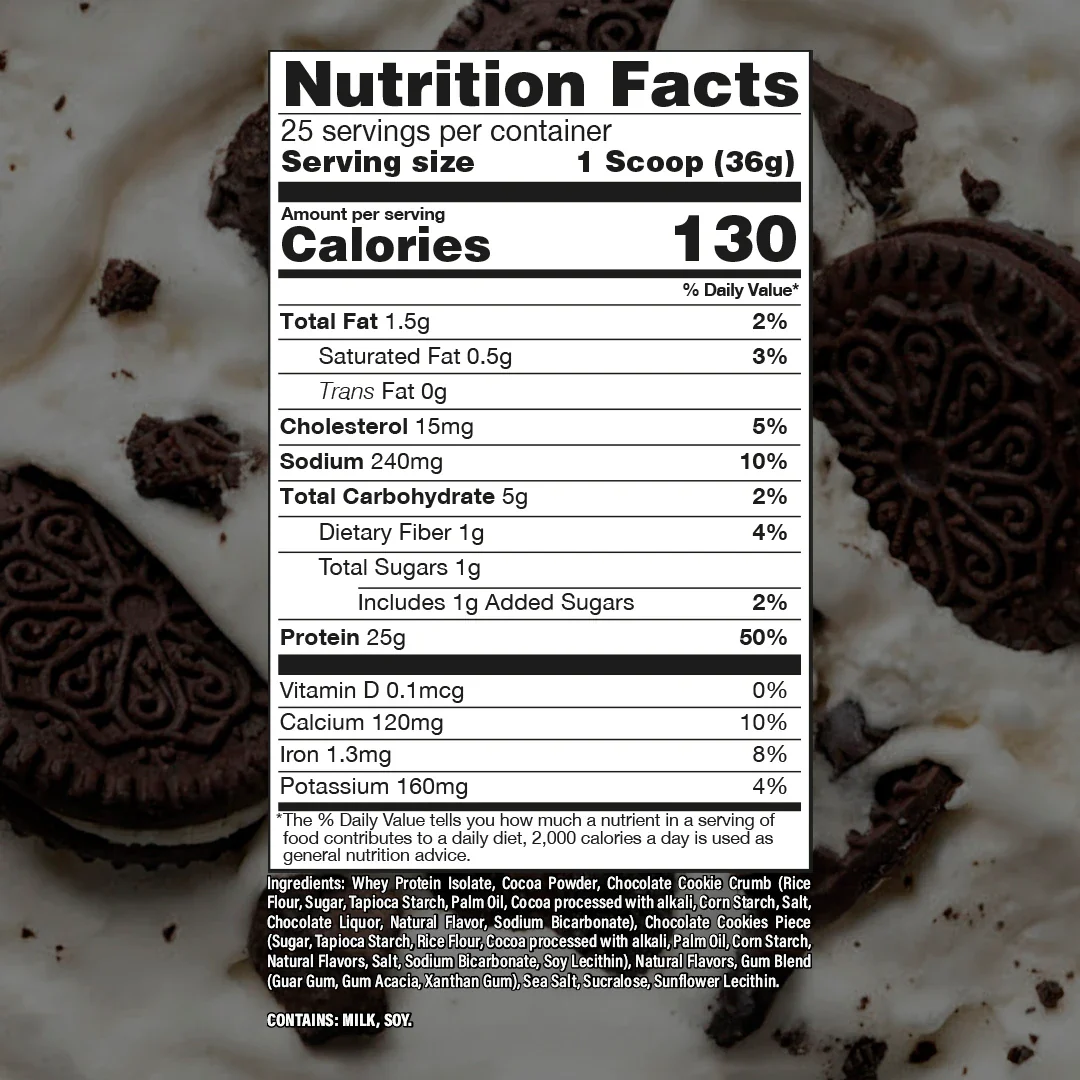 Nutrition label for BUM Itholate Protein, Champion Mentality