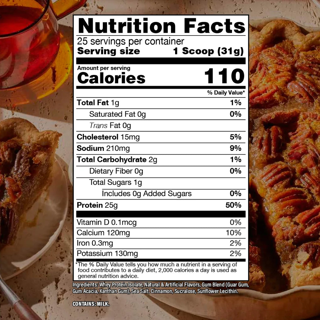 Nutrition label for BUM Itholate Protein, Pecan Pie