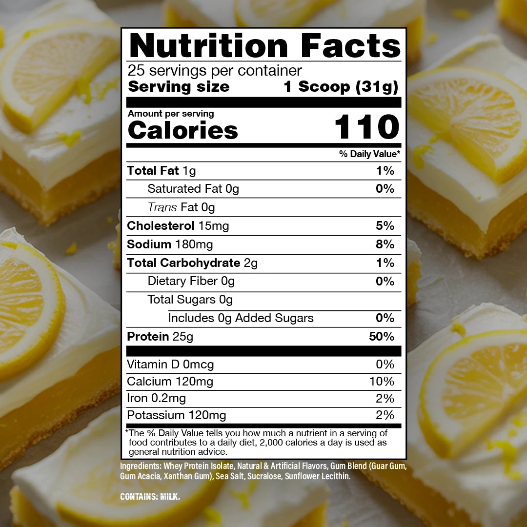 Nutrition label for BUM Itholate Protein, Lemon Cake