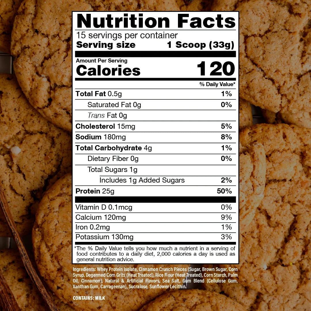 Nutrition label for BUM Itholate Protein, Snickerdoodle