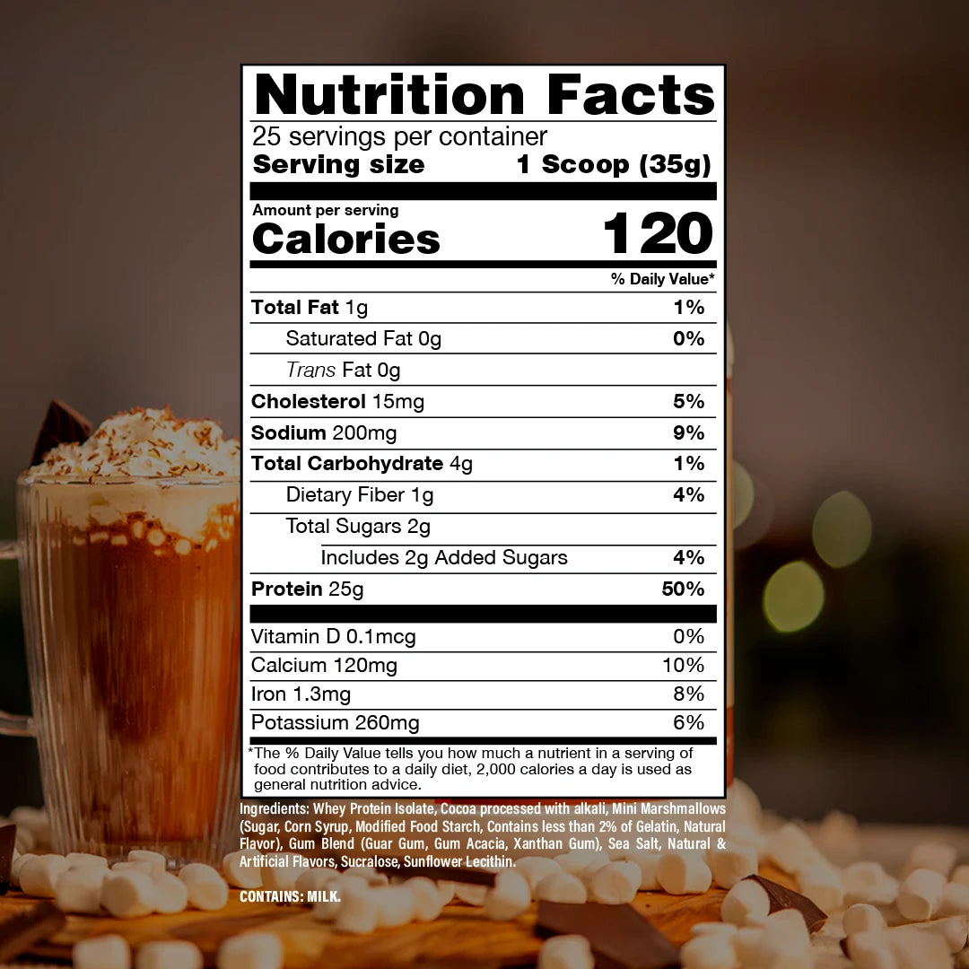 Nutrition label for BUM Itholate Protein, Mocha Latte
